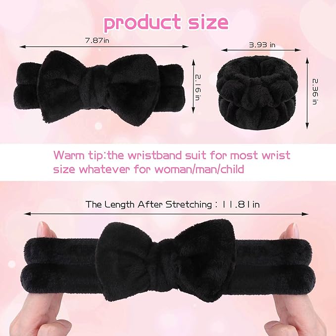 1pcs Black Spa Headband Fluffy Bow Tie Headband